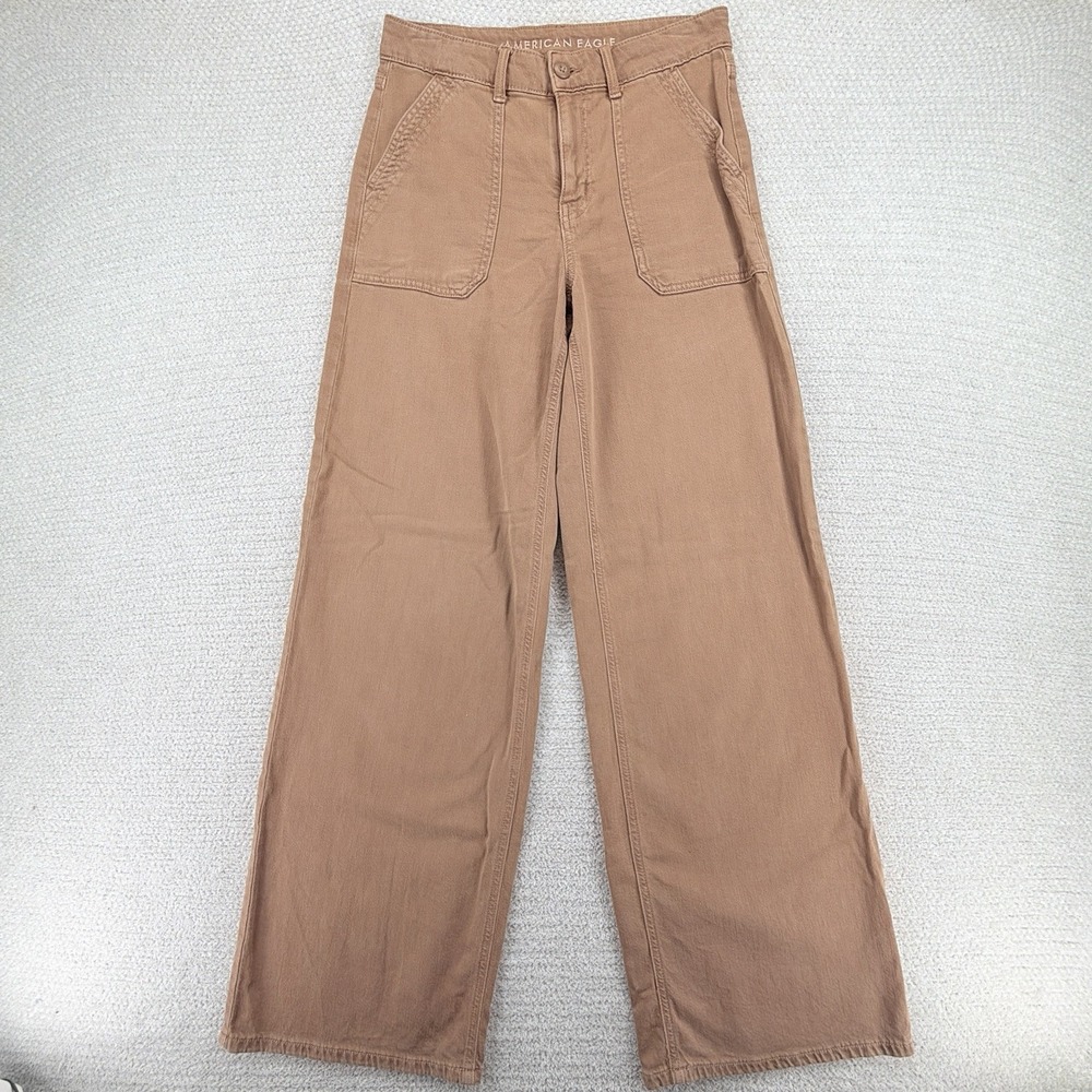 American Eagle Super High Rise Baggy Wide Leg Pants Womens 2 Brown Stretch Boho